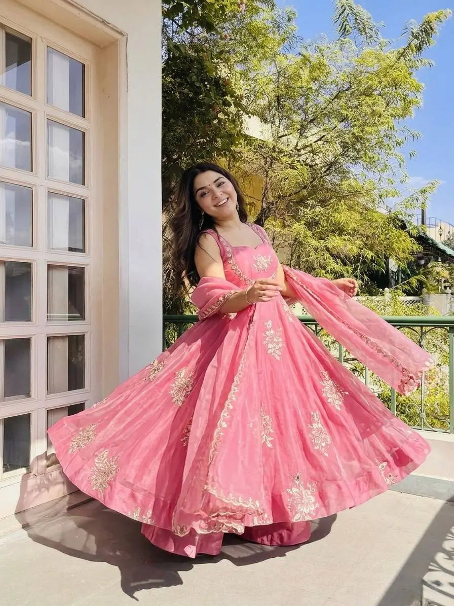 Designer Fendy Silk Gown Sharara Set for Festive and Wedding Wear