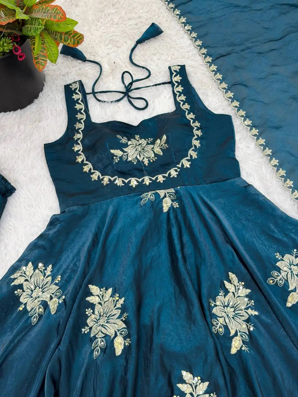 Designer Fendy Silk Gown Sharara Set for Festive and Wedding Wear