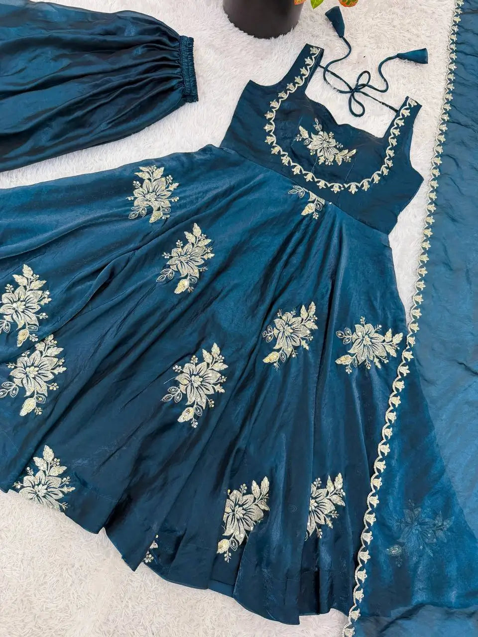 Designer Fendy Silk Gown Sharara Set for Festive and Wedding Wear