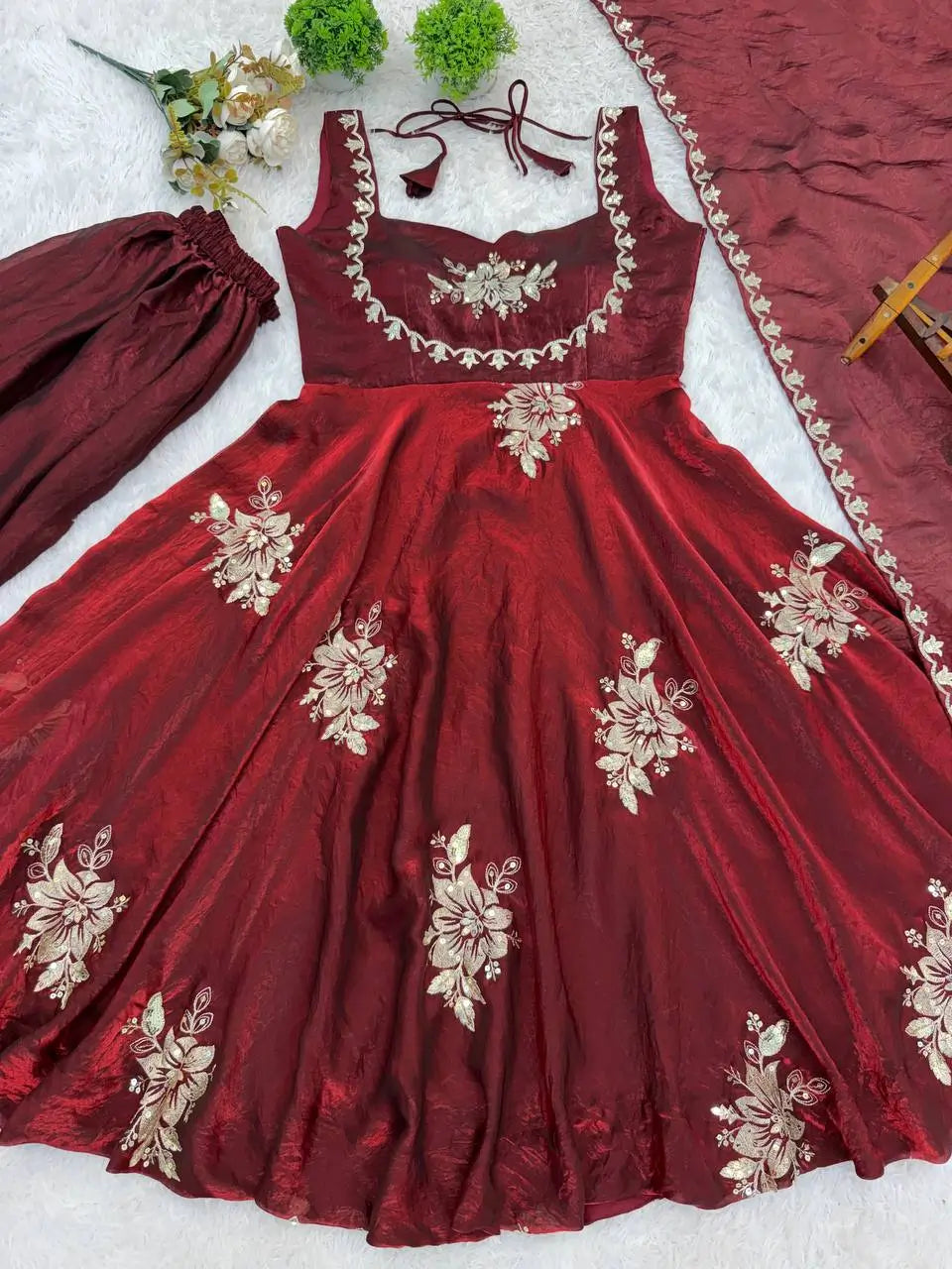 Designer Fendy Silk Gown Sharara Set for Festive and Wedding Wear