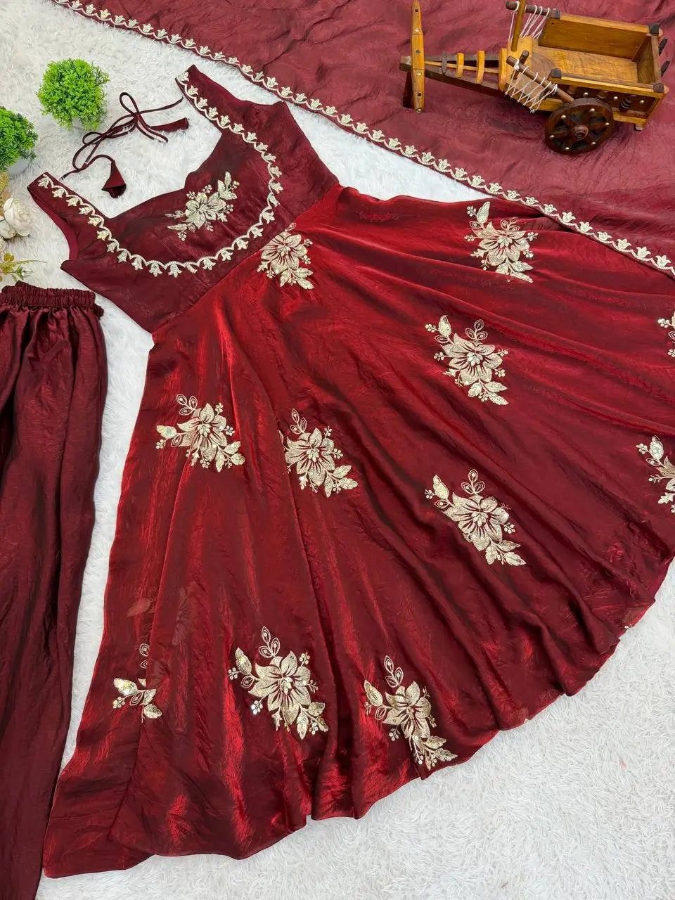 Designer Fendy Silk Gown Sharara Set for Festive and Wedding Wear