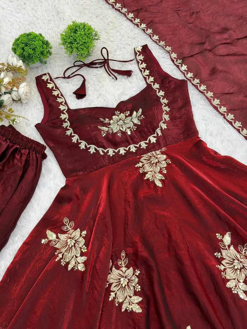 Designer Fendy Silk Gown Sharara Set for Festive and Wedding Wear