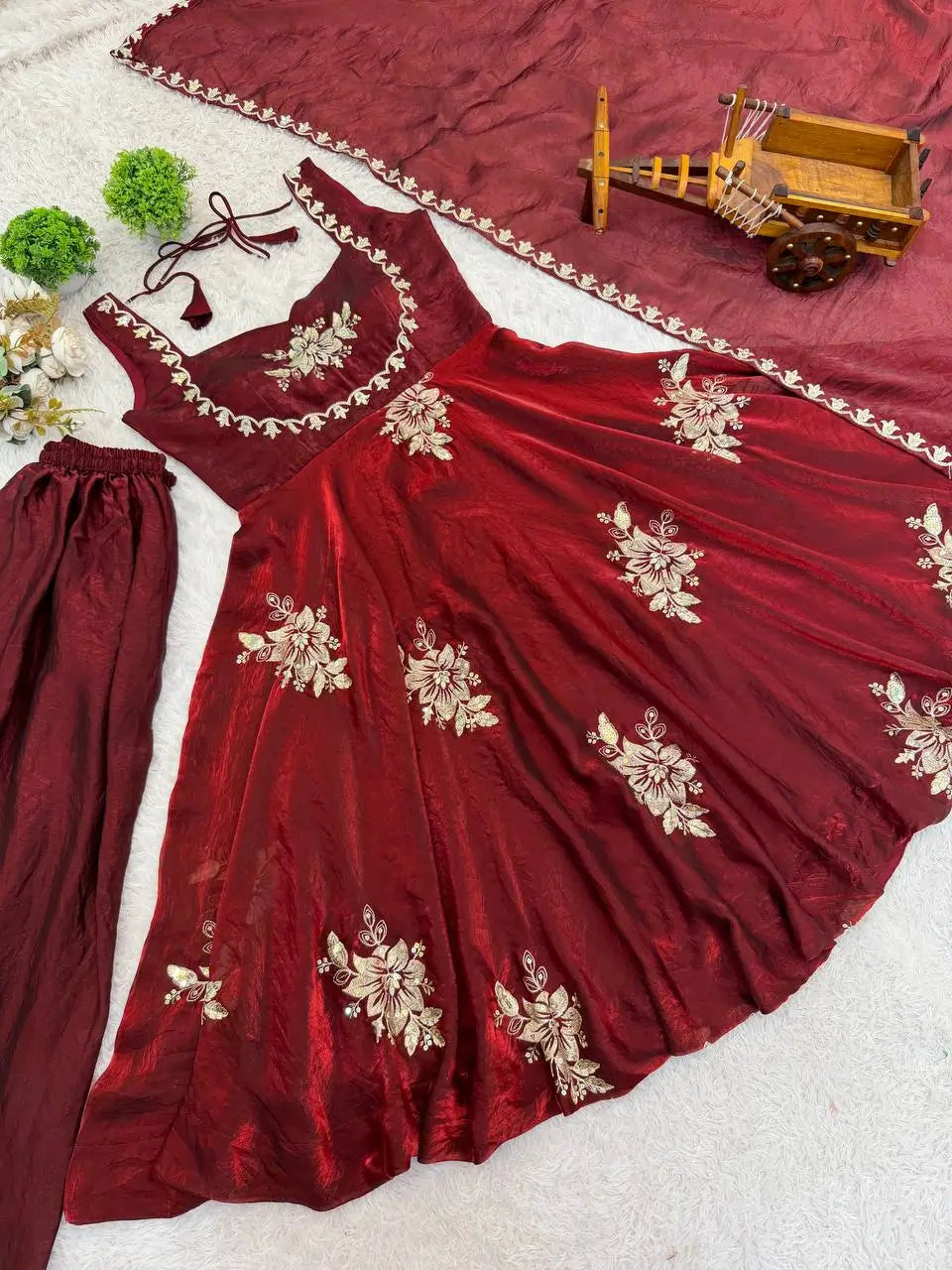 Designer Fendy Silk Gown Sharara Set for Festive and Wedding Wear