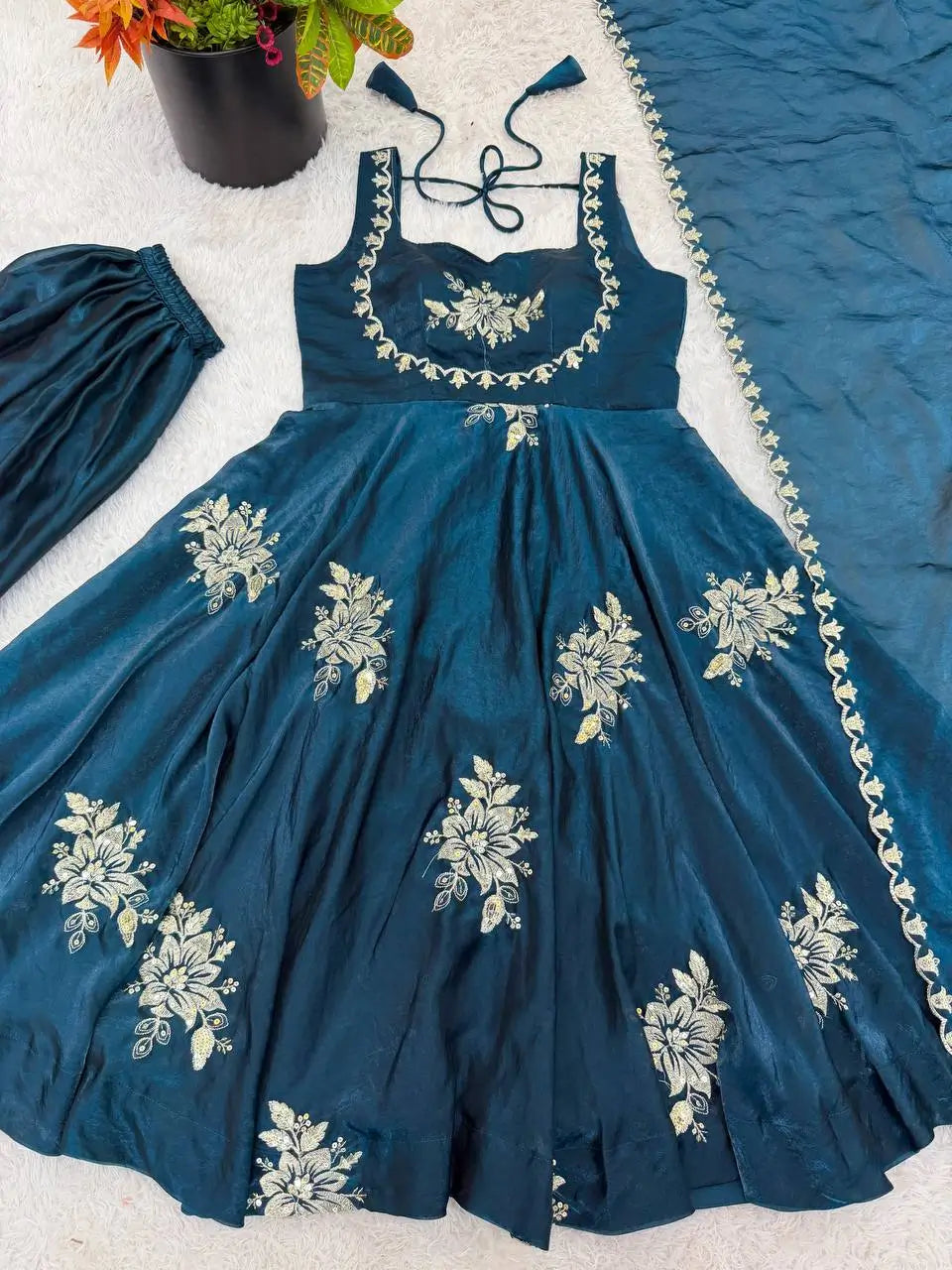 Designer Fendy Silk Gown Sharara Set for Festive and Wedding Wear