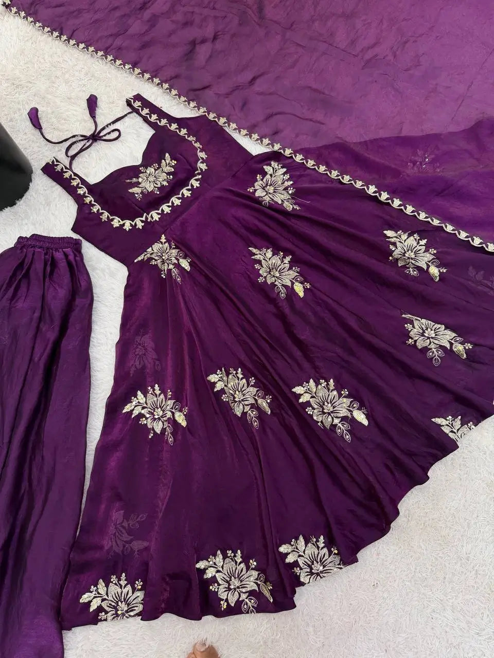 Designer Fendy Silk Gown Sharara Set for Festive and Wedding Wear