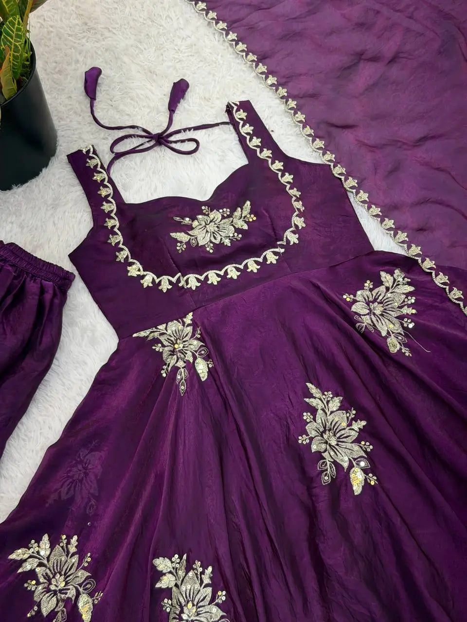 Designer Fendy Silk Gown Sharara Set for Festive and Wedding Wear