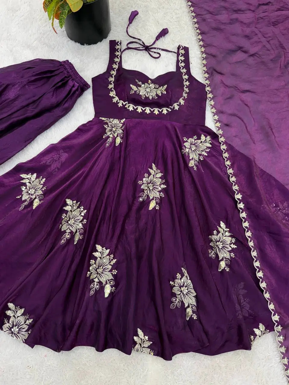 Designer Fendy Silk Gown Sharara Set for Festive and Wedding Wear