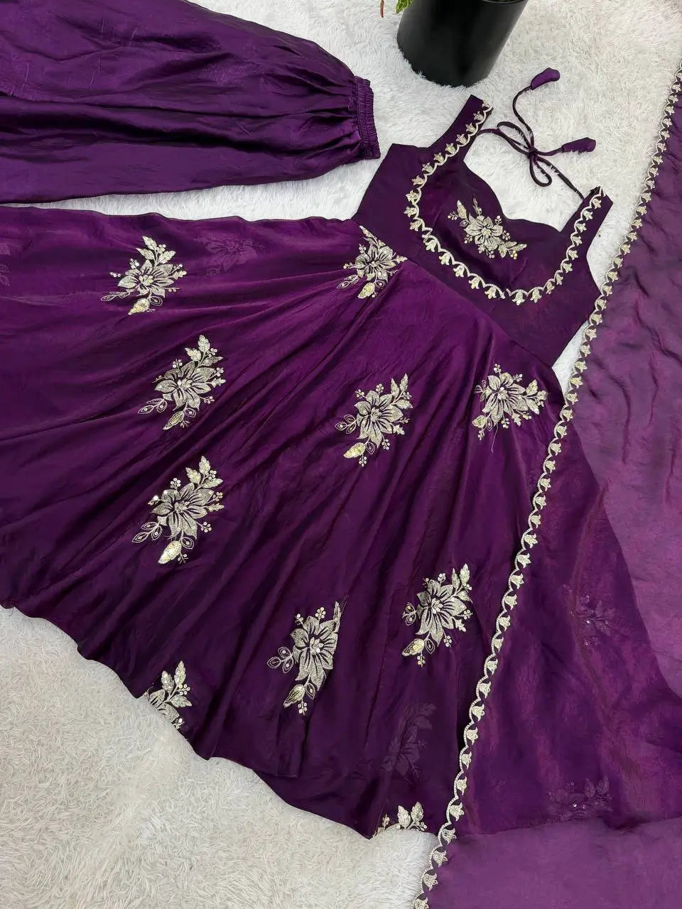 Designer Fendy Silk Gown Sharara Set for Festive and Wedding Wear