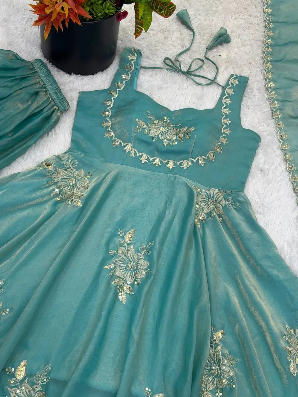 Designer Fendy Silk Gown Sharara Set for Festive and Wedding Wear