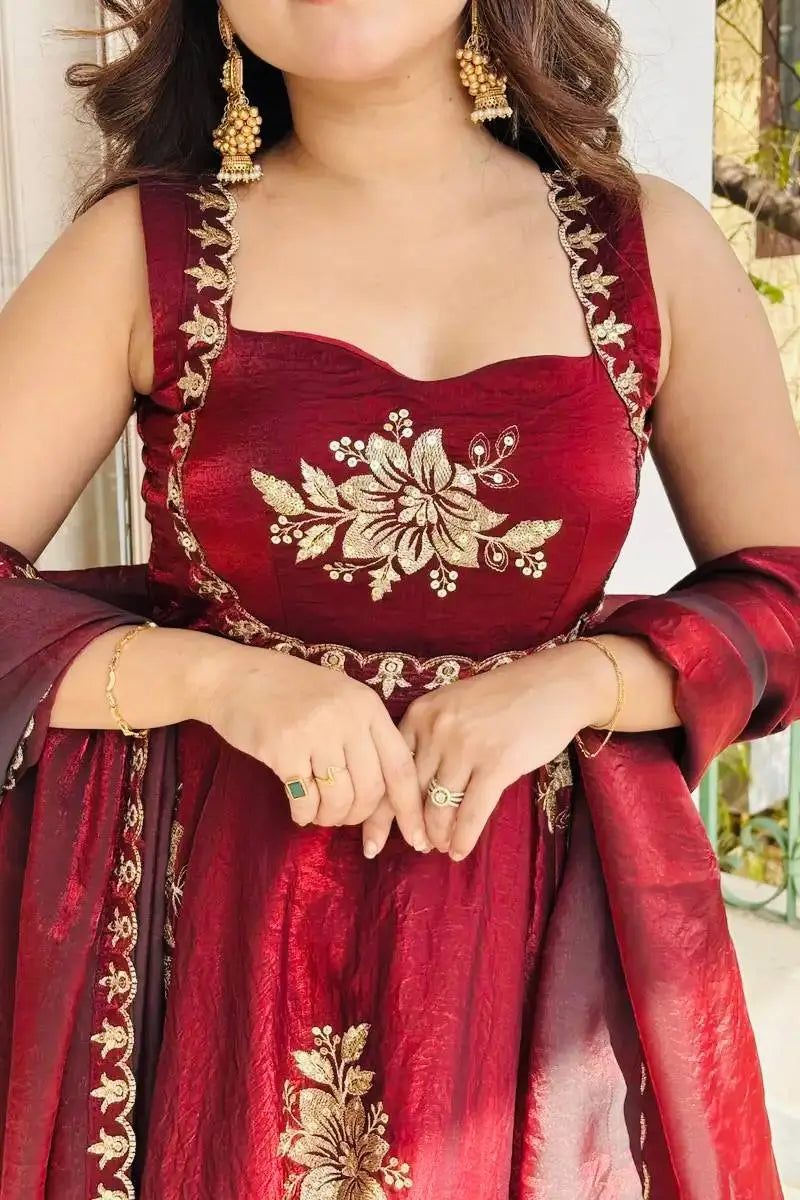 Designer Fendy Silk Gown Sharara Set for Festive and Wedding Wear