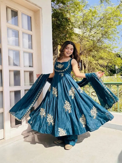 Designer Fendy Silk Gown Sharara Set for Festive and Wedding Wear