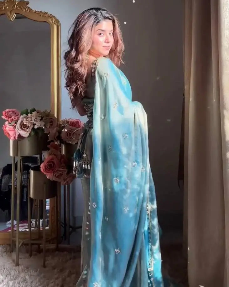 Designer Fendy Silk Mirror Work Sharara Set for Festive and Party Wear