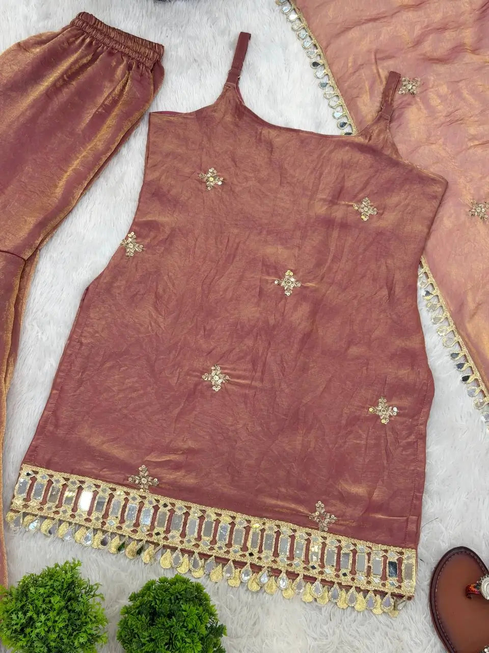 Designer Fendy Silk Mirror Work Sharara Set for Festive and Party Wear