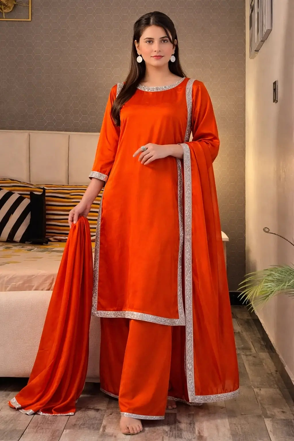 Designer Fendy Silk Plazo Set for Festive and Casual Occasion Wear