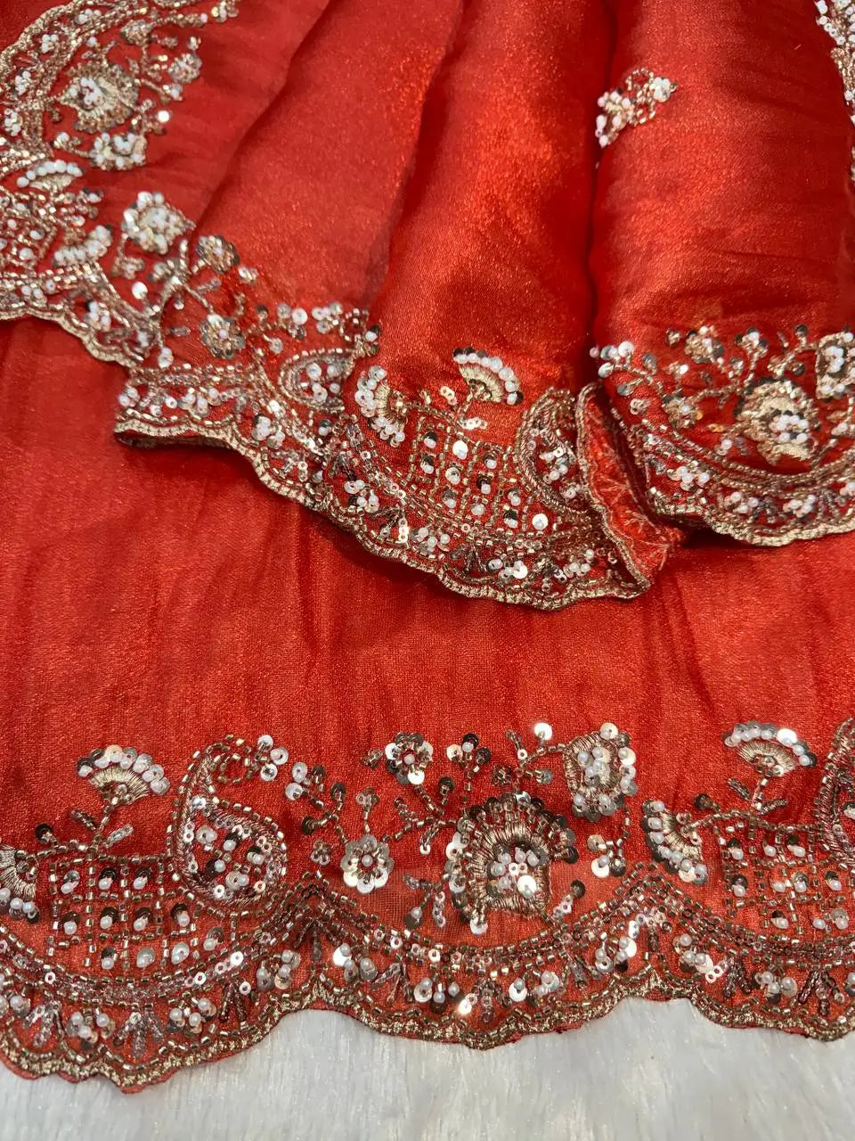 Designer Fendy Silk Saree with Heavy Beads & Sequins Work