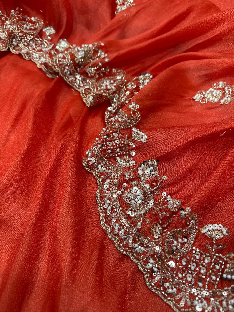 Designer Fendy Silk Saree with Heavy Beads & Sequins Work