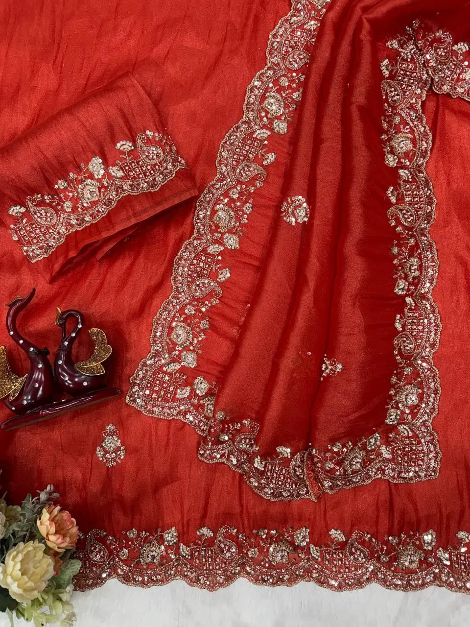 Designer Fendy Silk Saree with Heavy Beads & Sequins Work