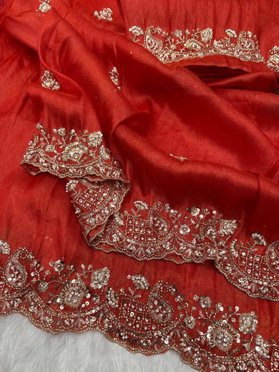 Designer Fendy Silk Saree with Heavy Beads & Sequins Work