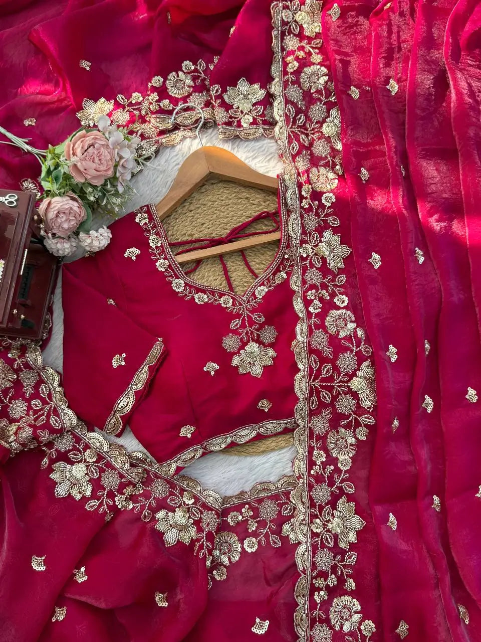 Designer Fendy Silk Saree with Heavy Beads & Sequins Work