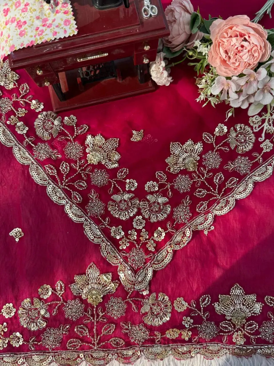 Designer Fendy Silk Saree with Heavy Beads & Sequins Work