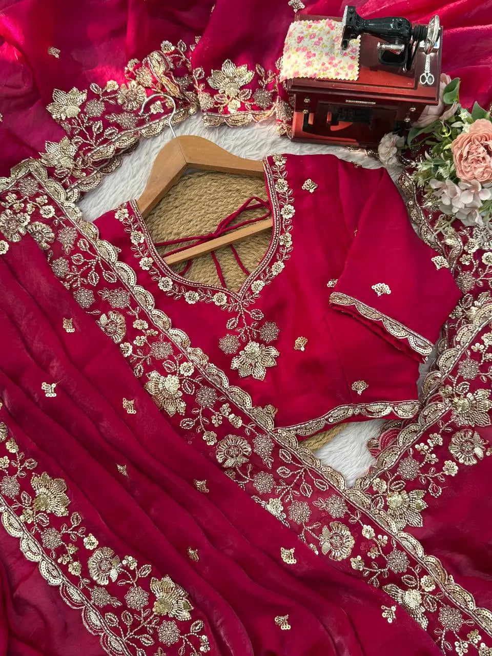 Designer Fendy Silk Saree with Heavy Beads & Sequins Work