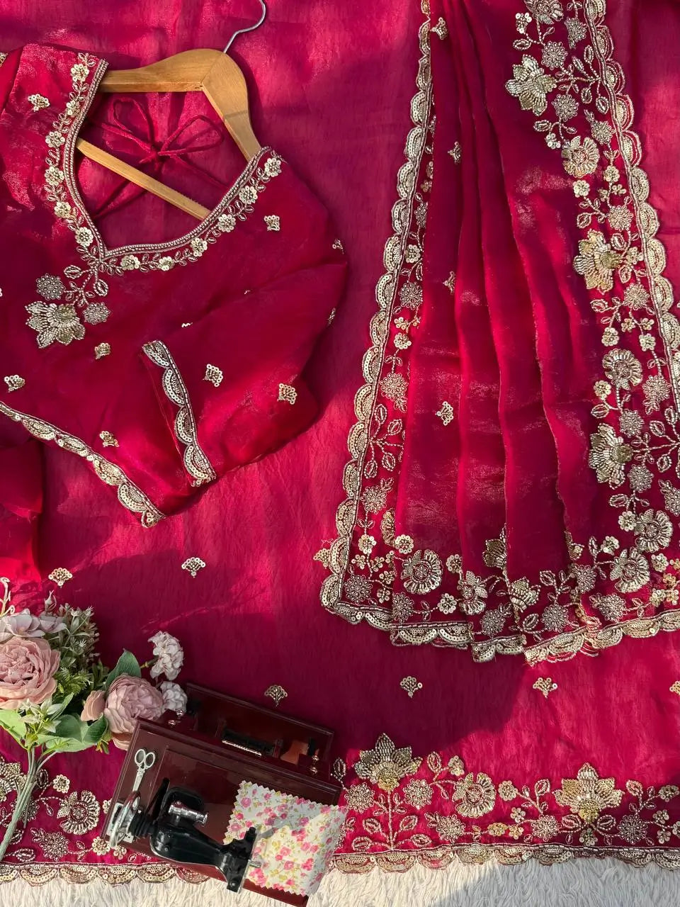 Designer Fendy Silk Saree with Heavy Beads & Sequins Work