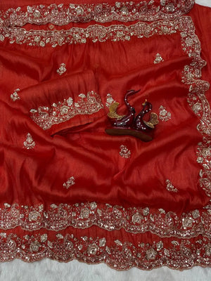 Designer Fendy Silk Saree with Heavy Beads & Sequins Work