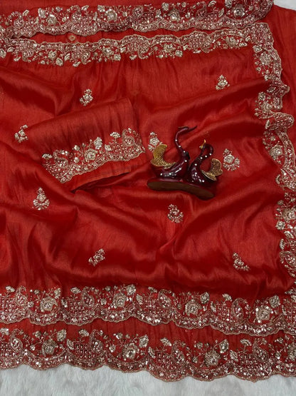 Designer Fendy Silk Saree with Heavy Beads & Sequins Work