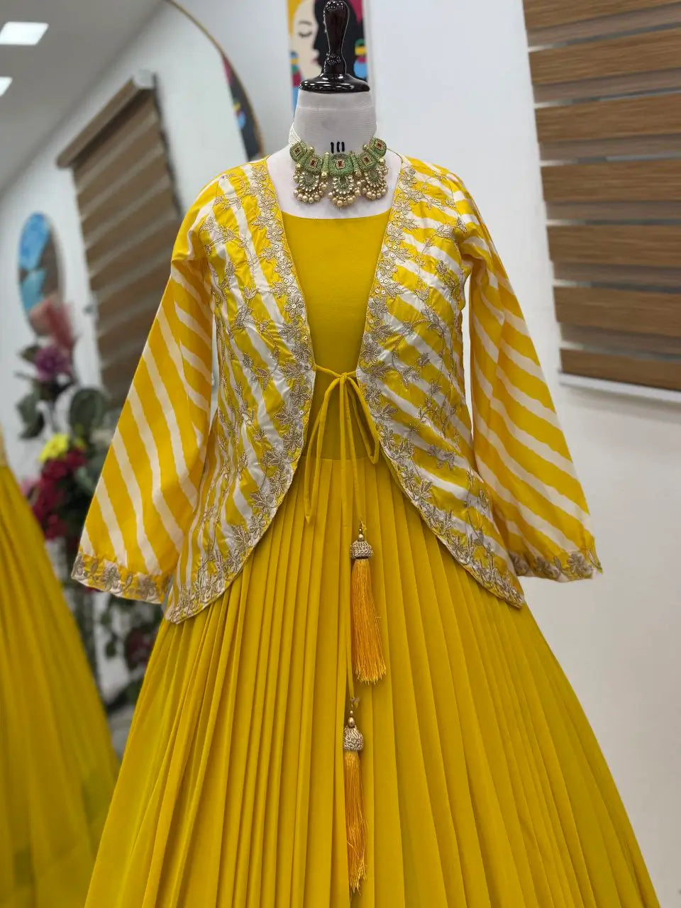 Designer Fox Blooming Georgette Gown with Embroidered Jacket | Party & Wedding Wear