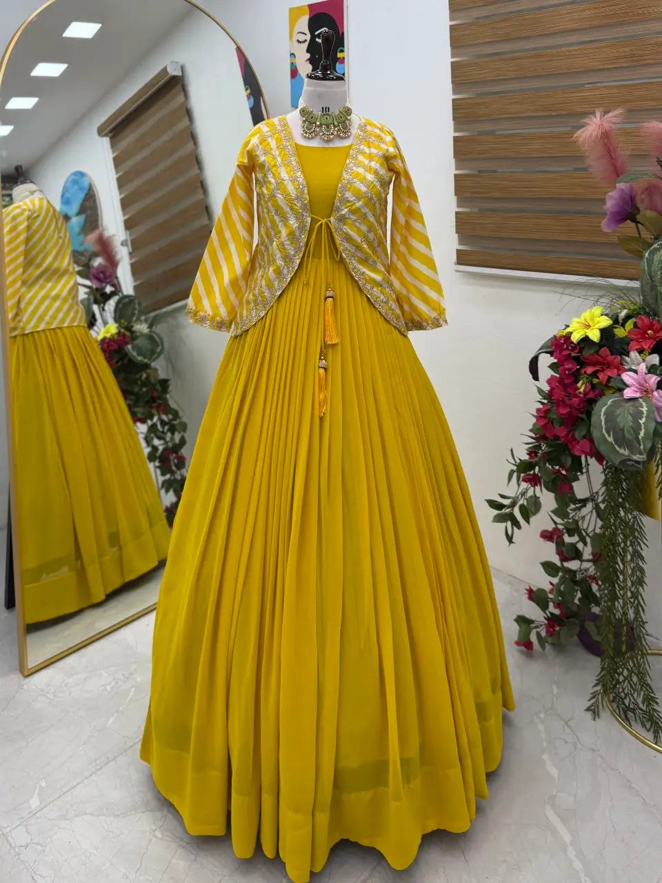 Designer Fox Blooming Georgette Gown with Embroidered Jacket | Party & Wedding Wear