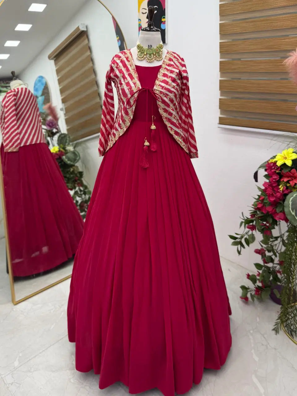 Designer Fox Blooming Georgette Gown with Embroidered Jacket | Party & Wedding Wear