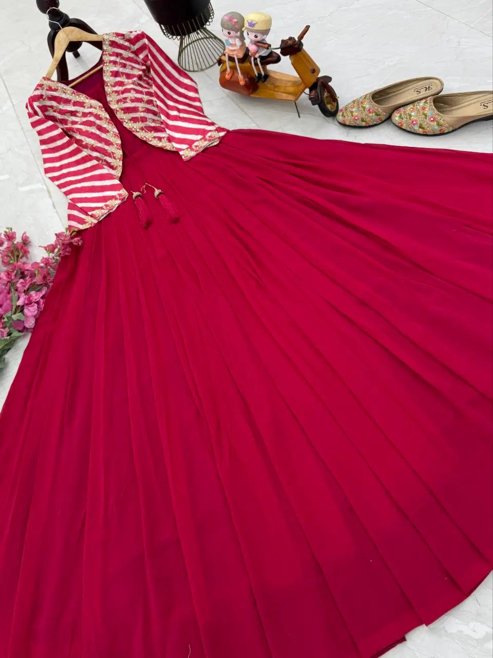 Designer Fox Blooming Georgette Gown with Embroidered Jacket | Party & Wedding Wear