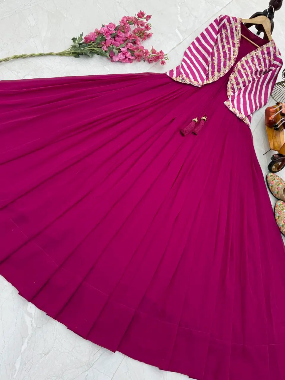 Designer Fox Blooming Georgette Gown with Embroidered Jacket | Party & Wedding Wear