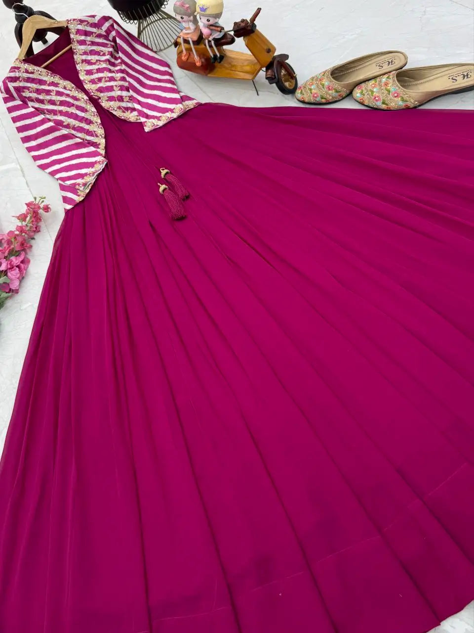 Designer Fox Blooming Georgette Gown with Embroidered Jacket | Party & Wedding Wear