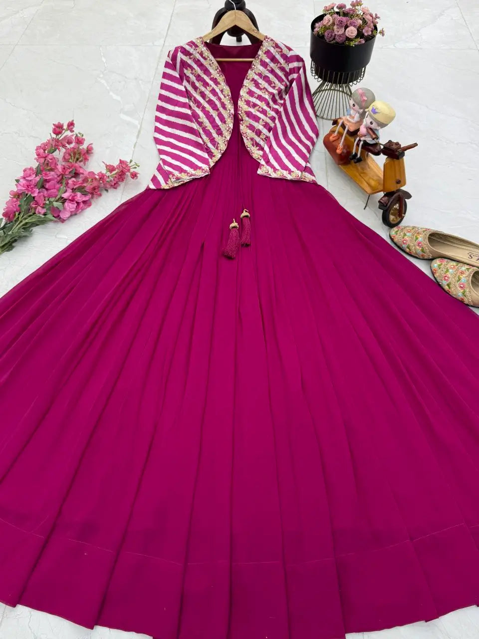 Designer Fox Blooming Georgette Gown with Embroidered Jacket | Party & Wedding Wear