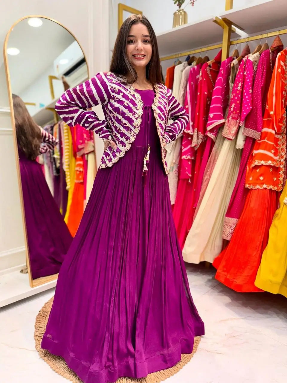 Designer Fox Blooming Georgette Gown with Embroidered Jacket | Party & Wedding Wear