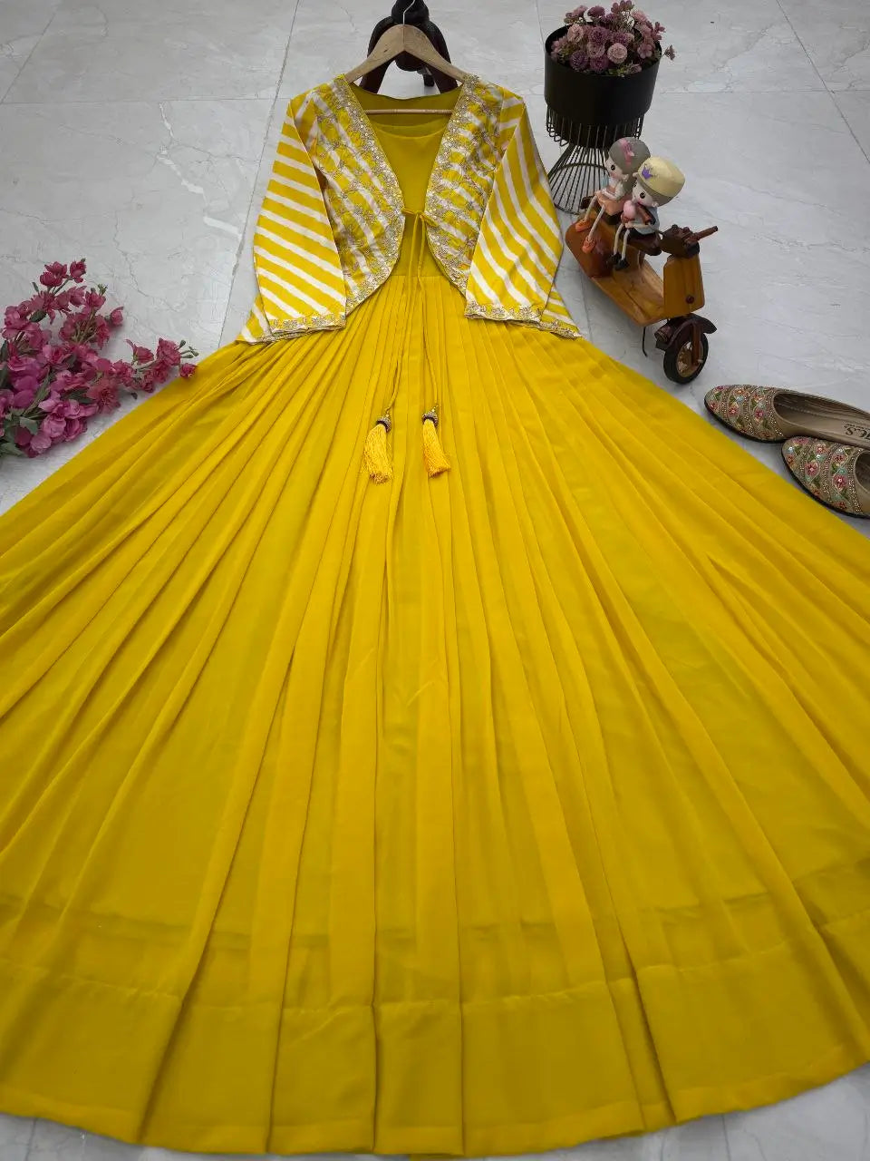 Designer Fox Blooming Georgette Gown with Embroidered Jacket | Party & Wedding Wear