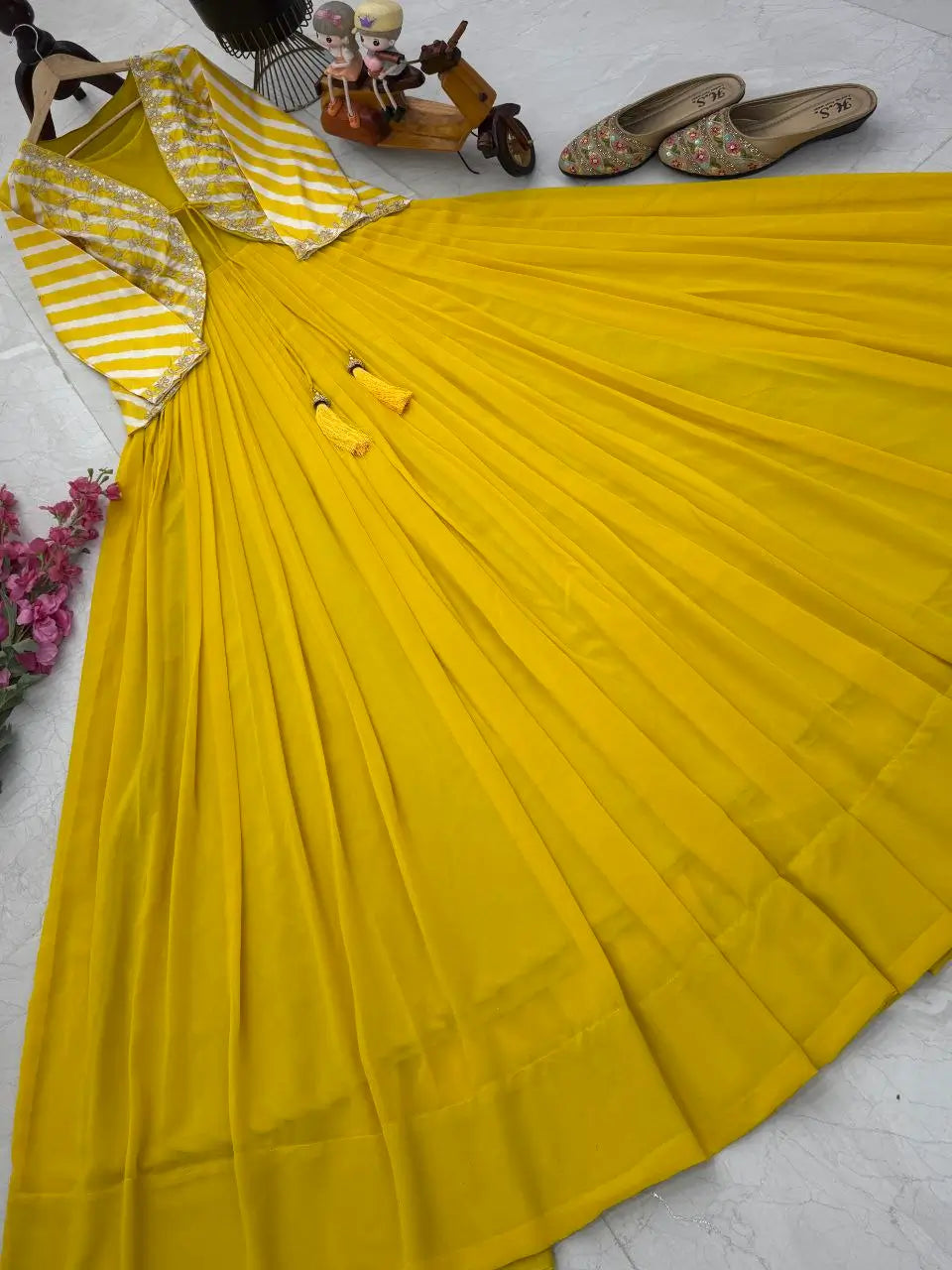 Designer Fox Blooming Georgette Gown with Embroidered Jacket | Party & Wedding Wear