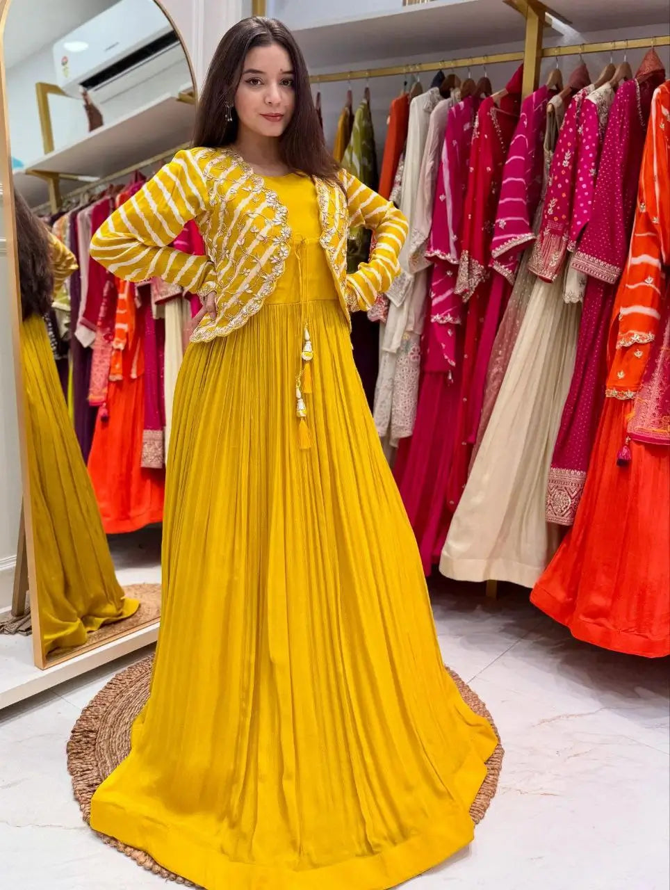 Designer Fox Blooming Georgette Gown with Embroidered Jacket | Party & Wedding Wear