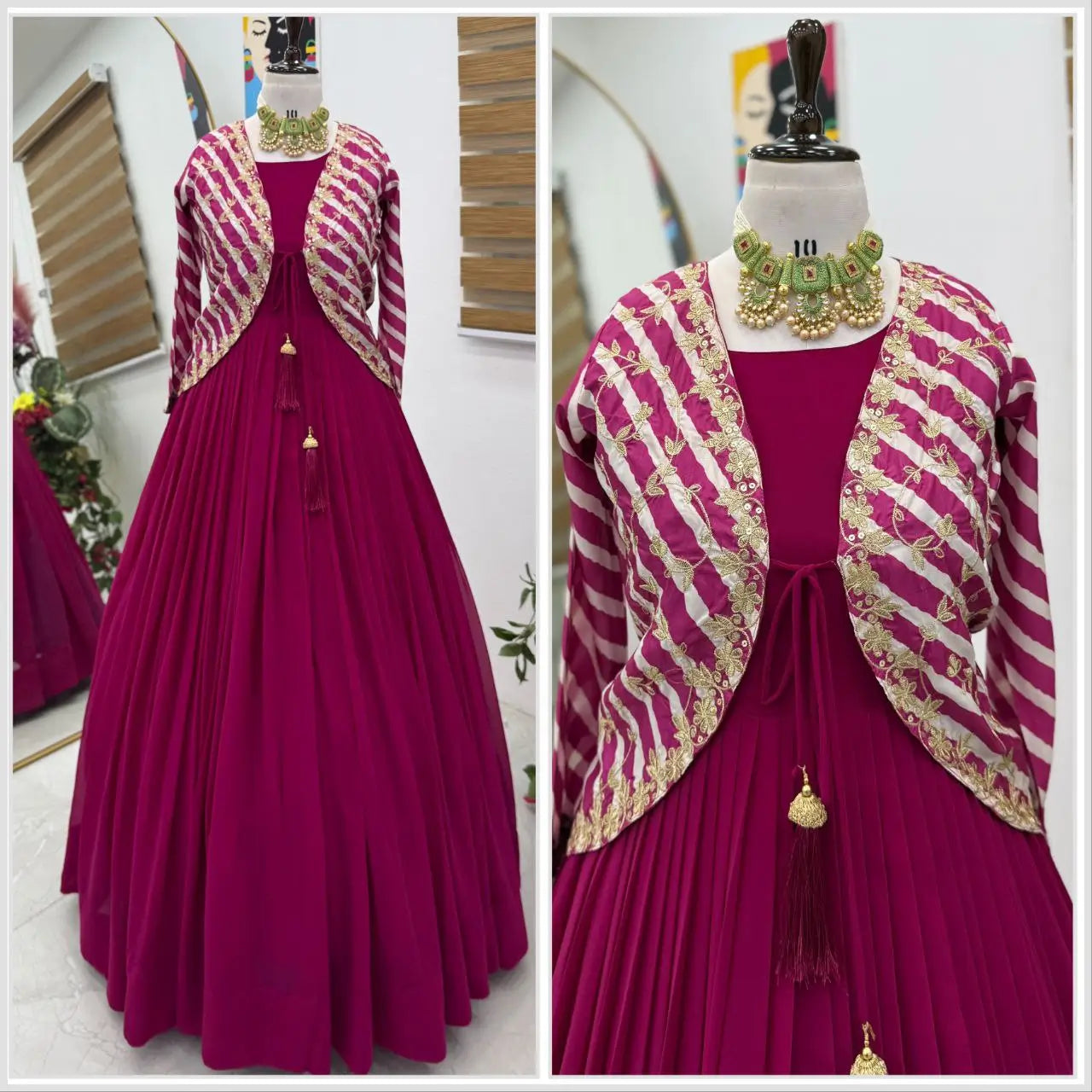 Designer Fox Blooming Georgette Gown with Embroidered Jacket | Party & Wedding Wear