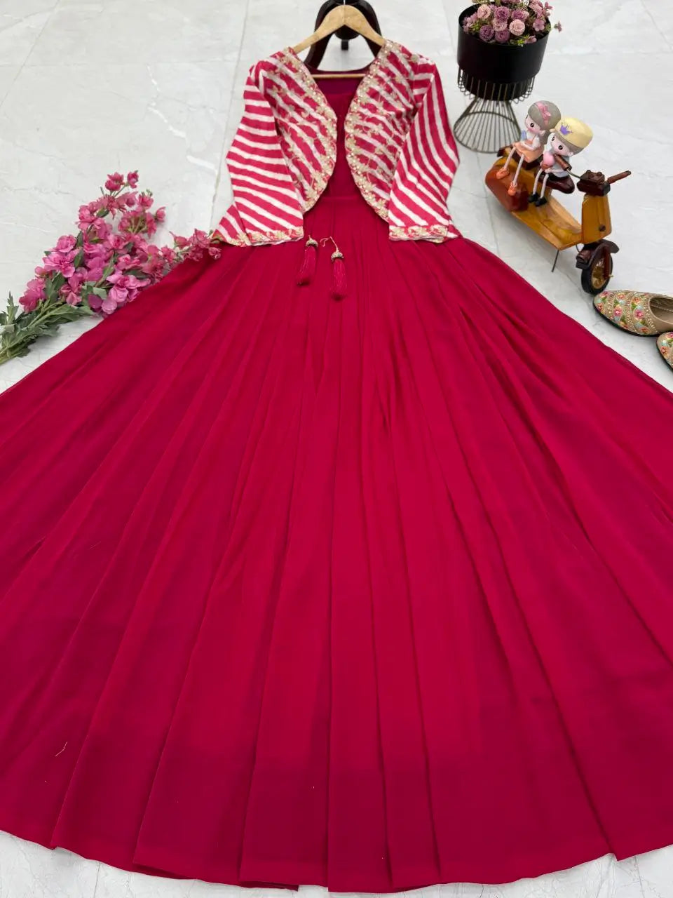 Designer Fox Blooming Georgette Gown with Embroidered Jacket | Party & Wedding Wear