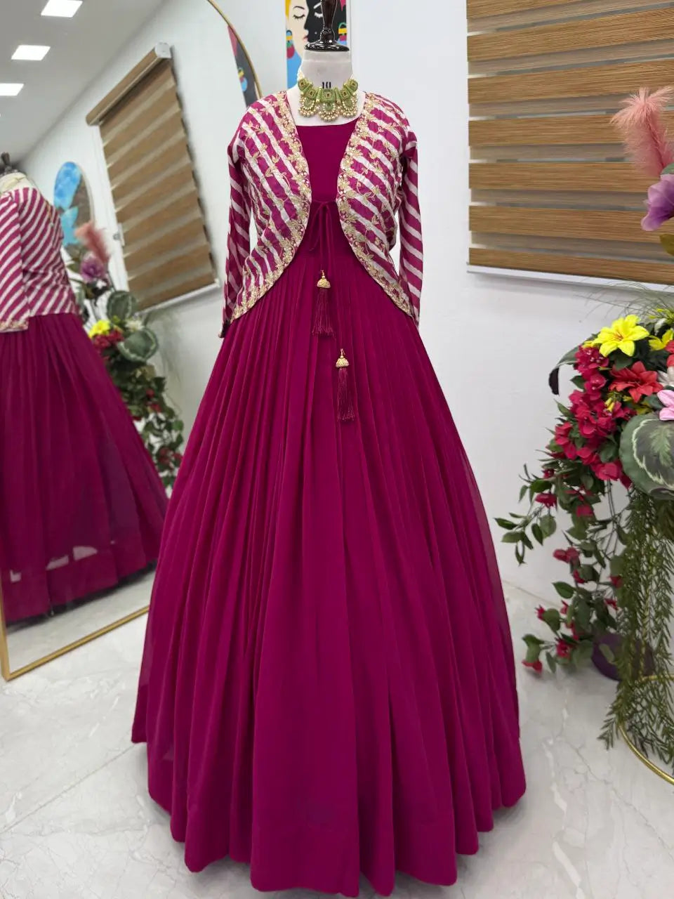 Designer Fox Blooming Georgette Gown with Embroidered Jacket | Party & Wedding Wear