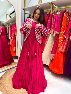 Designer Fox Blooming Georgette Gown with Embroidered Jacket | Party & Wedding Wear