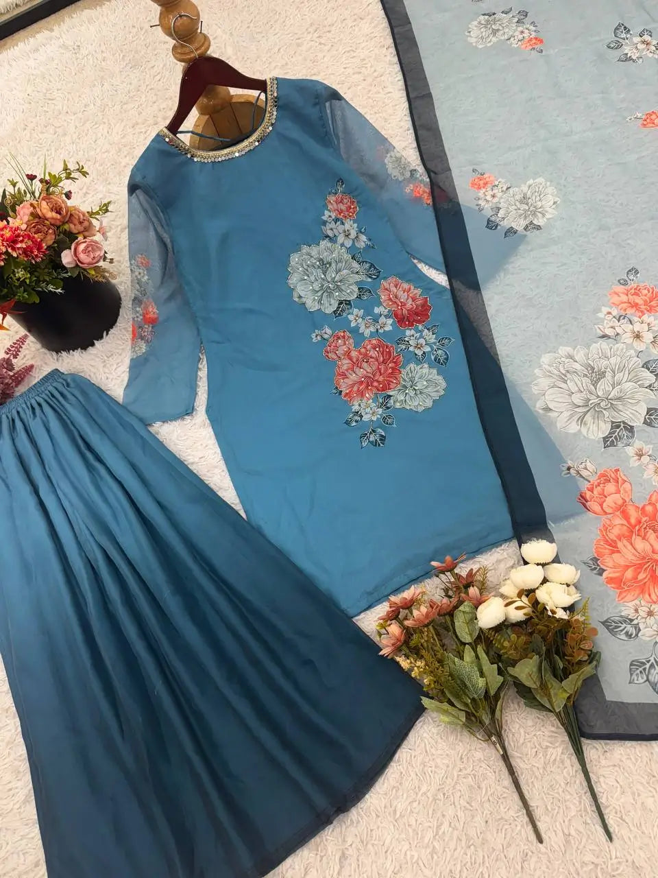 Designer Fox Georgette Digital Print Sharara Suit Set