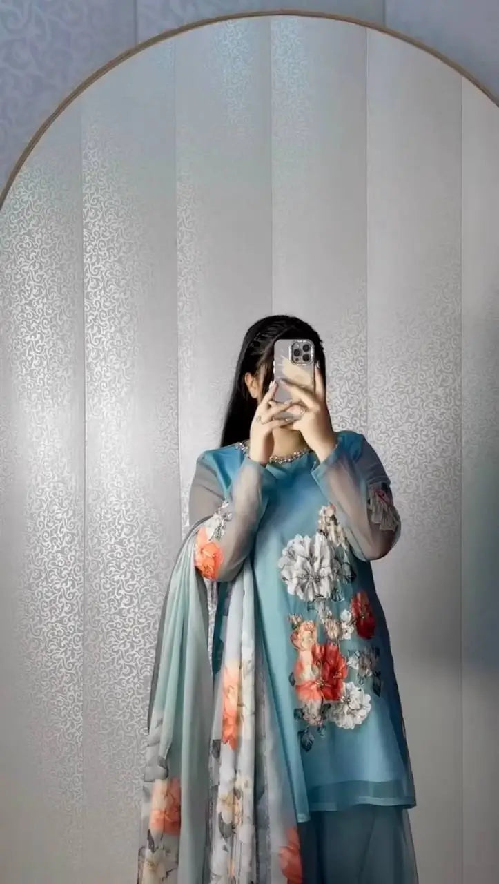 Designer Fox Georgette Digital Print Sharara Suit Set