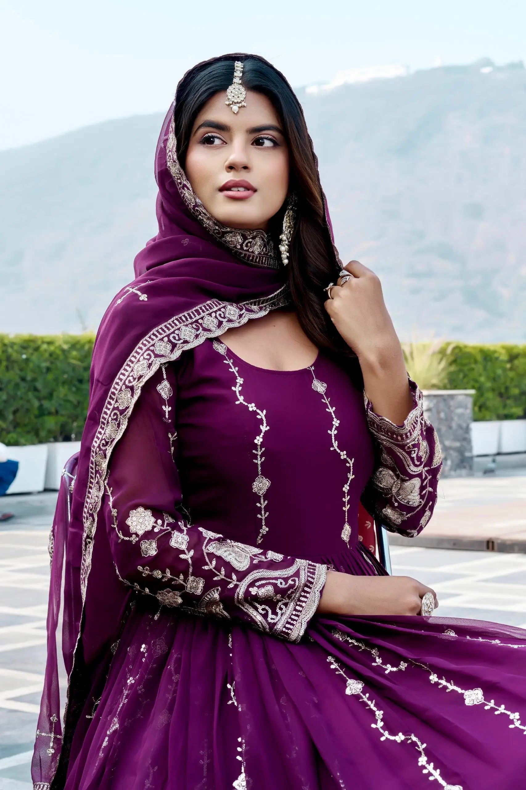Designer Fox Georgette Embroidered Gown Set for Festive and Wedding Wear