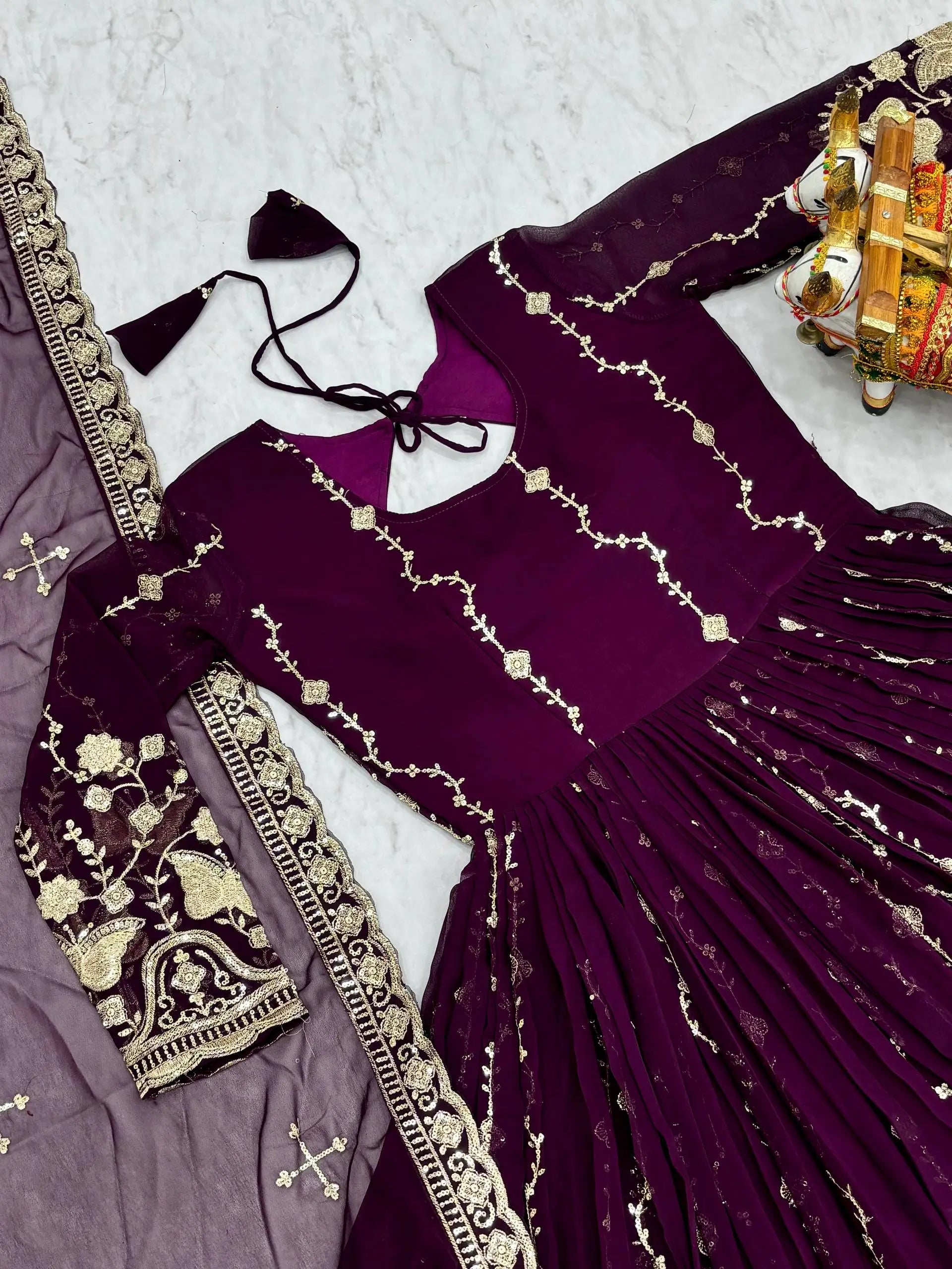 Designer Fox Georgette Embroidered Gown Set for Festive and Wedding Wear