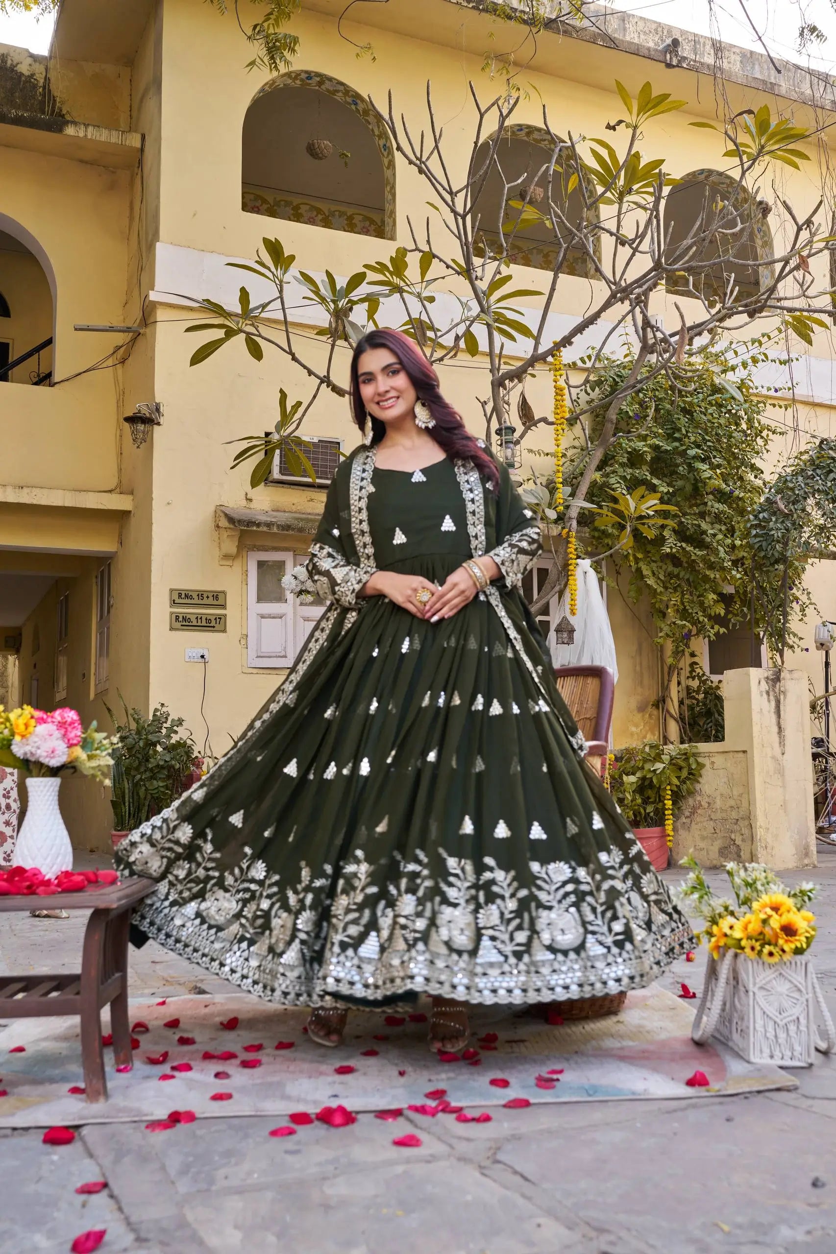 Designer Fox Georgette Embroidered Gown Set for Festive and Wedding Wear
