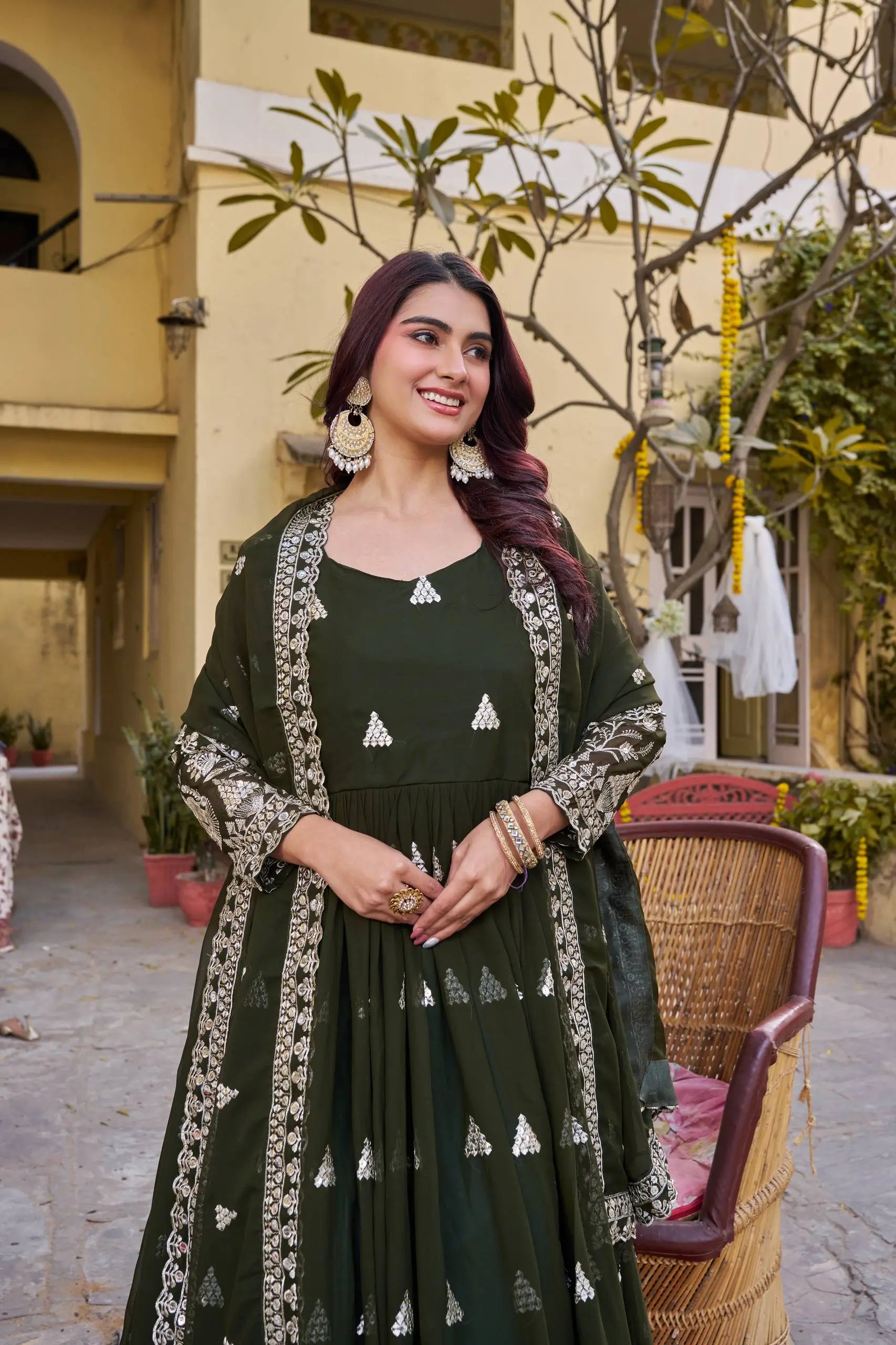 Designer Fox Georgette Embroidered Gown Set for Festive and Wedding Wear
