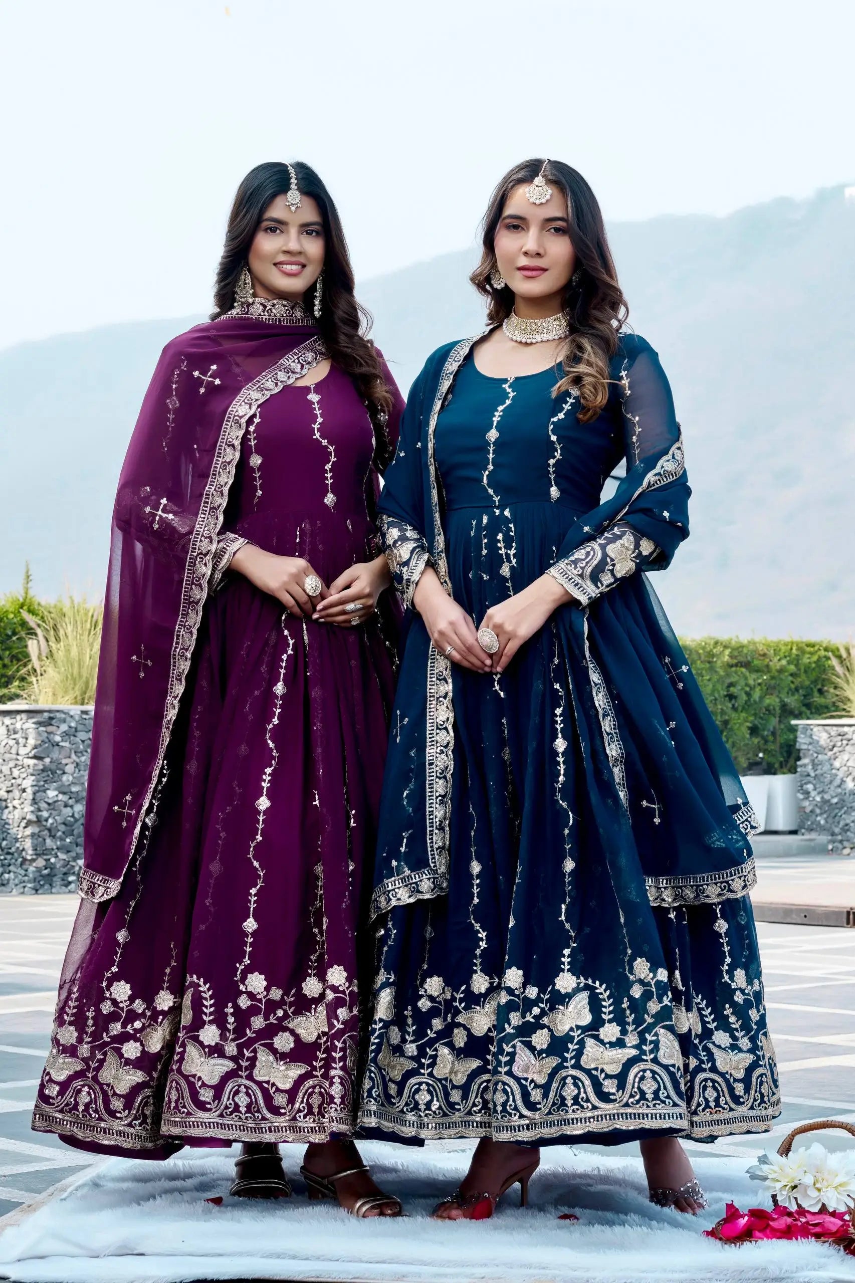Designer Fox Georgette Embroidered Gown Set for Festive and Wedding Wear
